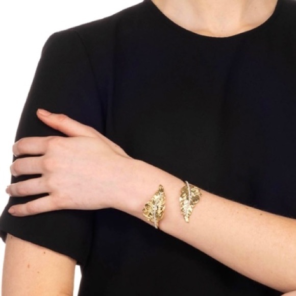 ✂️ALEXIS BITTAR Crystal Gold Leaf Cuff Bracelet - Picture 8 of 16